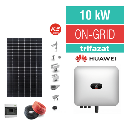 Kit complet sistem fotovoltaic ON-GRID, invertor 10 kW, trifazat